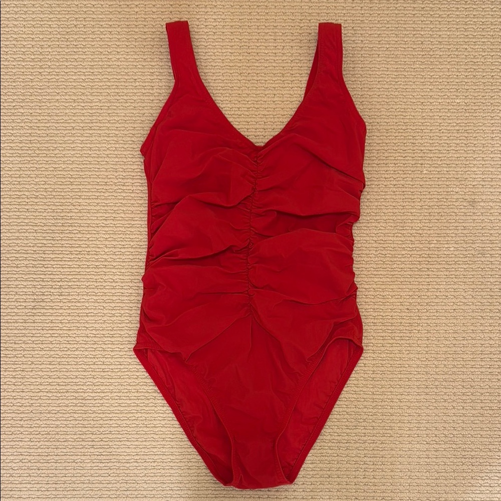 Red Ruched One-Piece Swimsuit - Picture 3 of 5